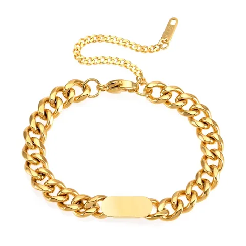 Bracciale ID a Catena Cubana in Acciaio al Titanio Hip Hop per Uomo Donna Piastra Vuota Lucida Bracciale a Catena Regolabile Gioielli Regalo