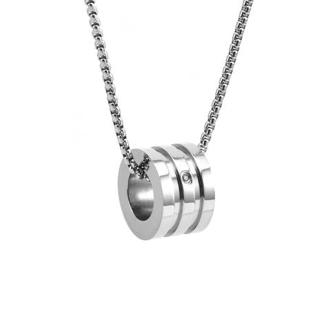 Collar de Colgante de Cilindro de Acero de Titanio para Hombres Mujeres Minimalista Incrustaciones de Strass Cadena Box Joyería Simple Moda Regalo