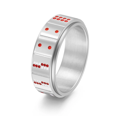 Roestvrijstalen Draaibare Ring Voor Heren Westerse Mode Domino Poker Patroon Roterende Bandring Stressverlichting Sieraden