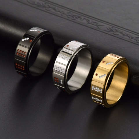 Roestvrijstalen Draaibare Ring Voor Heren Westerse Mode Domino Poker Patroon Roterende Bandring Stressverlichting Sieraden