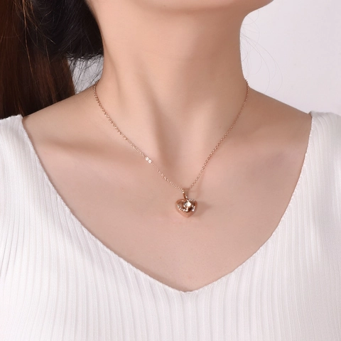 Stainless Steel Heart Projection Necklace 100 Languages I Love You Pendant For Women Elegant Rhinestone Jewelry Gift