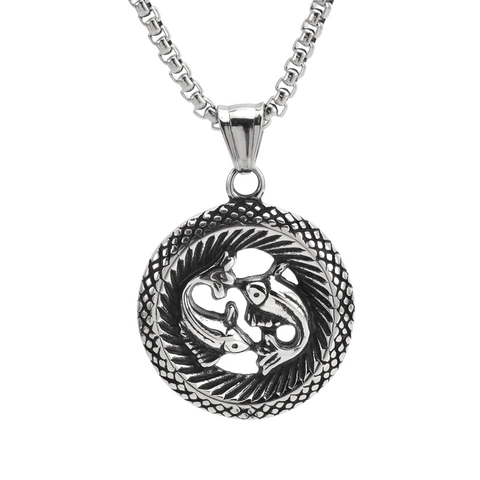 Collar de Colgante de Etiqueta Redonda 12 Signos del Zodiaco Retro Acero de Titanio Joyería Hip Hop Piscis Aries Tauro Géminis Leo Virgo Escorpio Hombre