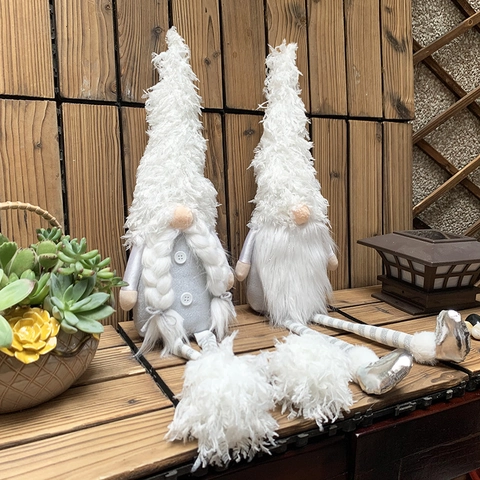 Gnomo di Natale Nordico Peluche Gambe Lunghe Tomte Svedese Fatto a Mano Bambola Senza Volto Ornamenti Bianco Grigio Tavola Casa