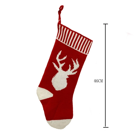 Calza di Natale a Maglia con Motivo a Renna Rosso Bianco Filato di Maglia Sacchetto Regalo per Camino Casa Festa Decorazione