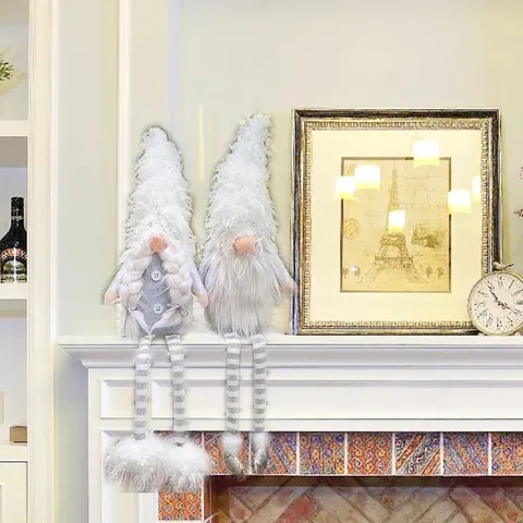 Gnomo di Natale Nordico Peluche Gambe Lunghe Tomte Svedese Fatto a Mano Bambola Senza Volto Ornamenti Bianco Grigio Tavola Casa