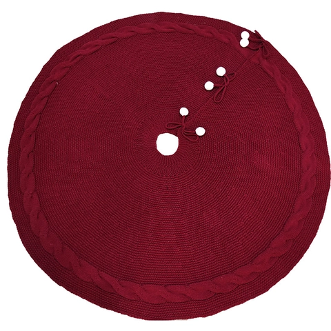 Weihnachtsbaumdecke Zopfmuster Acryl Geflochtene Runde Baummatte Mit Plüschbällen Für Feiertags Home Party Deko Rot Weiß