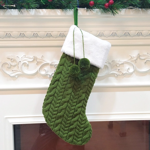 Grobstrick Weihnachtsstrümpfe Mit Weißem Kunstfellaufschlag Bommeln Große Zopfmuster Weihnachtsgeschenktüten Hängende Kamin Weihnachtsbaum Dekoration