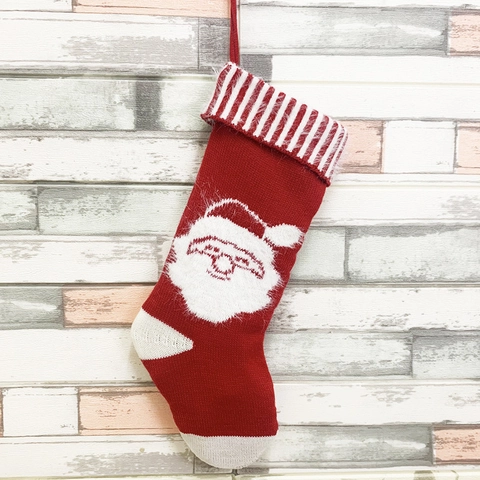 Chaussette de Noël en Polyester Tricoté Avec Motif Père Noël Bonhomme de Neige Renne Décoration de Fête Sac Cadeau Maison