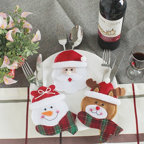 Christmas Felt Cutlery Holder Bag Santa Claus Snowman Reindeer Tableware Decoration For Home Hotel Dining Table Party Decor