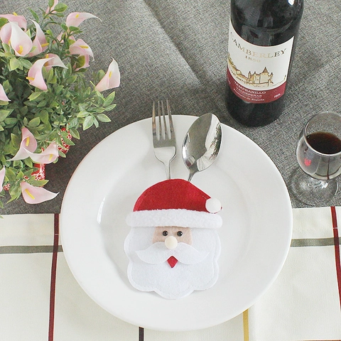 Christmas Felt Cutlery Holder Bag Santa Claus Snowman Reindeer Tableware Decoration For Home Hotel Dining Table Party Decor