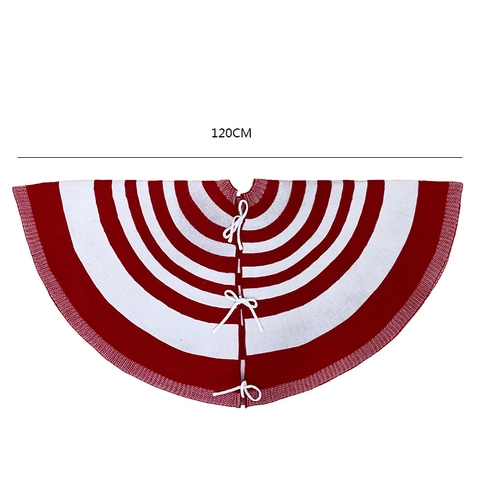Jupe de Sapin de Noël à Rayures Rouges Blanches Bleues en Polyester Tricoté Tapis Rond pour Base de Sapin de Noël Décoration de Fête
