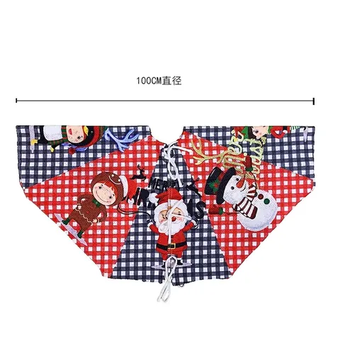 Falda para Árbol de Navidad Tejido de Punto Patrón de Cuadros Rojo Negro Figuras de Dibujos Animados Decoración Festiva