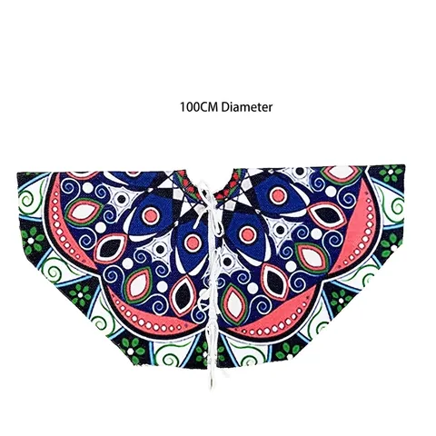 Jupe de Sapin de Noël en Tricot avec Imprimé Mandala Couverture de Base Ronde pour Décoration de Sapin Fête Maison