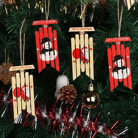 Holz Weihnachten Schlitten Anhänger Set Weihnachtsmann Schneemann Bedruckte Hängende Deko Für Weihnachtsbaum Feiertag Haus Dekoration