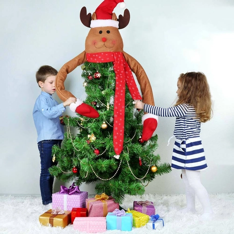 Kerstboompiek Rendier Hugger Grote Pluche Rendier Decoratie Met Lange Buigbare Armen Sneeuwvlokken Sjaal Vakantie Huis Feest Decoratie