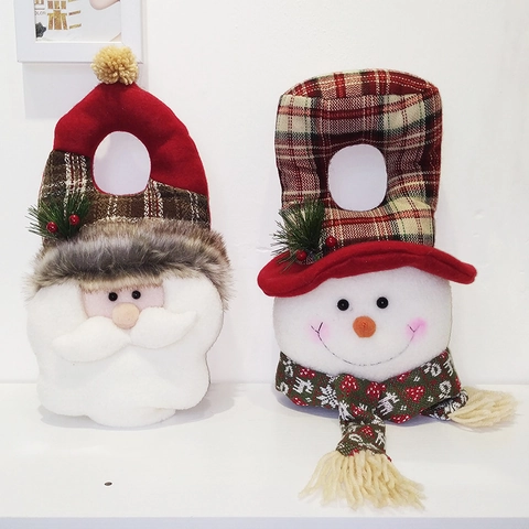 Colgador de Puerta de Navidad Tela de Cuadros Papá Noel Muñeco de Nieve Ornamento Hecho a Mano Decoración de Fiesta Regalo