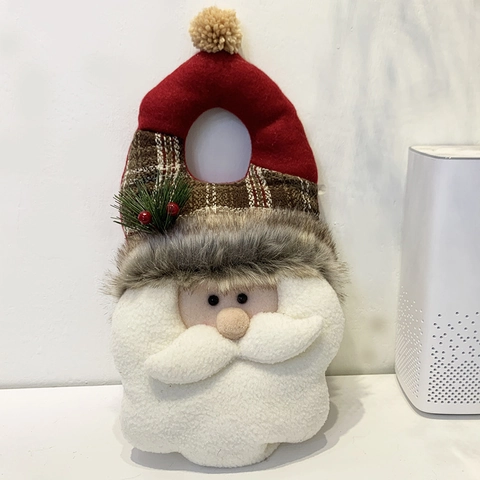 Colgador de Puerta de Navidad Tela de Cuadros Papá Noel Muñeco de Nieve Ornamento Hecho a Mano Decoración de Fiesta Regalo