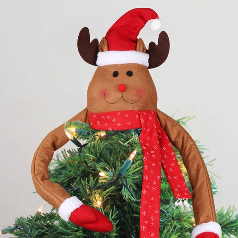 Kerstboompiek Rendier Hugger Grote Pluche Rendier Decoratie Met Lange Buigbare Armen Sneeuwvlokken Sjaal Vakantie Huis Feest Decoratie