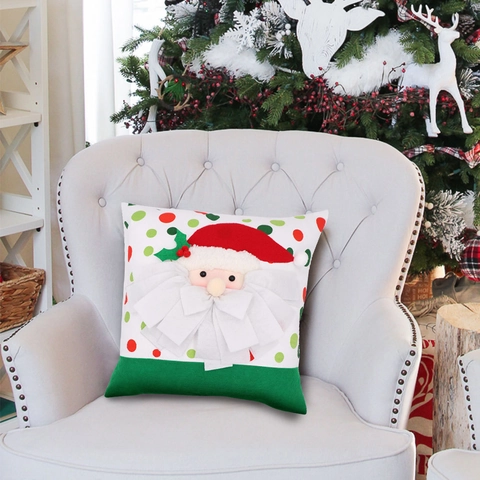 Handmade 3D Santa Claus Christmas Pillowcase Decorative Fabric Cushion Cover Polka Dot Festive Holiday Home Sofa Decor