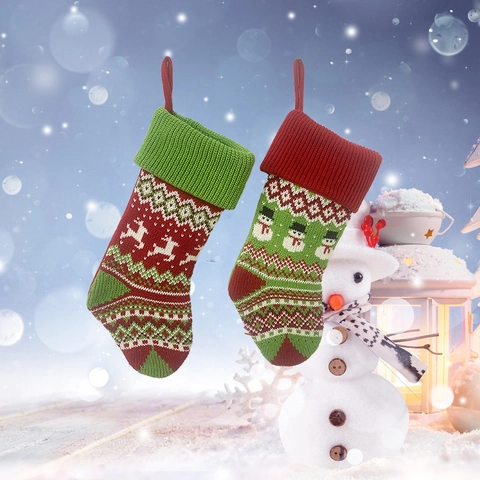Calza di Natale a Maglia Motivo Pupazzo di Neve Renna Sacco Regalo Decorazione per Camino Maglia Acrilica Decorazioni Festive