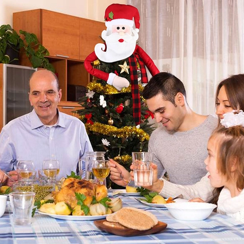Große Weihnachtsbaumspitze Weihnachtsmann Mit Karoschal Lange Arme Plüsch Ornament Für Heimdekoration