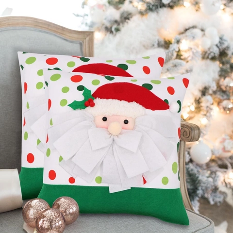 Handmade 3D Santa Claus Christmas Pillowcase Decorative Fabric Cushion Cover Polka Dot Festive Holiday Home Sofa Decor