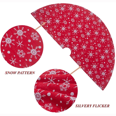 Red Snowflake Christmas Tree Skirt Large Polyester Fabric Tree Skirt With Velcro For Christmas Tree Holiday Decoration