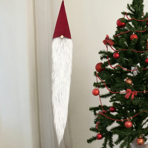 Christmas Faceless Gnome Hanging Ornament Long White Beard Red Hat Plush Wood Nordic Style Home Wall Window Decoration