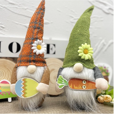 Handmade Easter Gnome Plush Ornament Spring Nordic Faceless Doll With Carrot And Colorful Egg For Home Decor Mother Day Gift