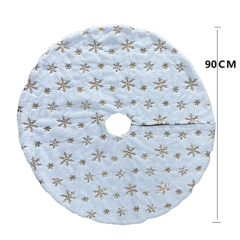 Jupe de Sapin de Noël en Fausse Fourrure Couverture de Base en Peluche Blanche Avec Flocon de Neige en Paillettes Or Argent