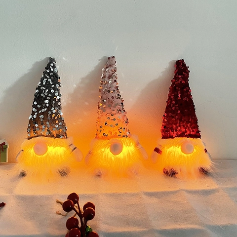 Decorazioni Gnomo di Natale in Peluche a LED con Paillettes Bambola Tomte Natalizia Ornamenti per la Casa Festa