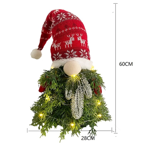 Gnomo di Natale Illuminato a LED Ornamento Renna Fiocco di Neve Cappello a Maglia Corpo in Aghi di Pino Decorazione da Tavolo Regalo