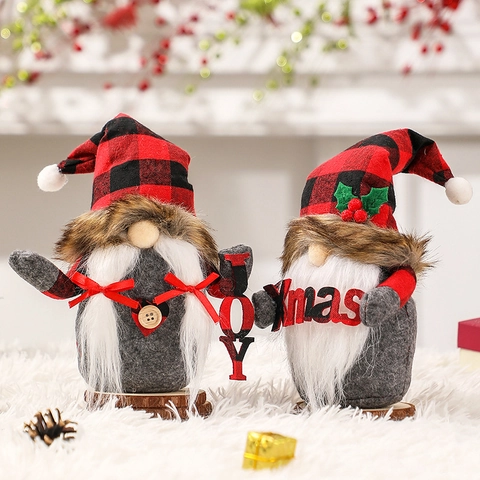 Gnomes de Noël Décorations Père Noël Poupée Sans Visage Plaid Rouge Noir JOY Xmas Gnome Peluche Pour Maison Fête Décorations de Table