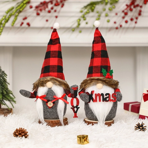 Gnomes de Noël Décorations Père Noël Poupée Sans Visage Plaid Rouge Noir JOY Xmas Gnome Peluche Pour Maison Fête Décorations de Table