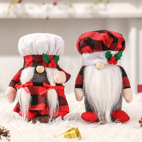 Weihnachtswichtel Chef Ornamente Rot Schwarz Karomuster Plüsch Tomte Nordische Gesichtlose Puppe Feiertag Tischdeko