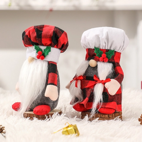 Weihnachtswichtel Chef Ornamente Rot Schwarz Karomuster Plüsch Tomte Nordische Gesichtlose Puppe Feiertag Tischdeko