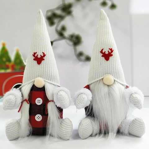 Nordic Christmas Gnome Plush Decoration Red Black Buffalo Plaid Faceless Doll Reindeer Embroidery For Home Table Ornament