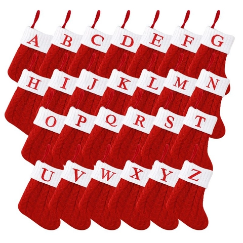 Gestrickter Weihnachtsstrumpf Mit Roter Alphabet Stickerei Festliche Heimdeko Weihnachts Geschenkbeutel Personalisierter Buchstabe Anhänger