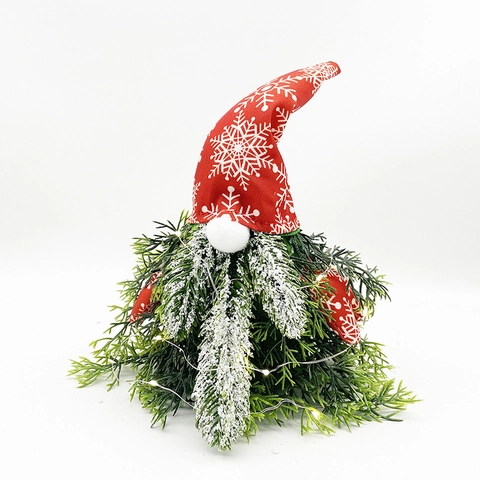 Christmas Gnome Tree Ornament With LED Lights Artificial Pine Needles Snowflake Fabric Hat Tabletop Decor Festive Gift