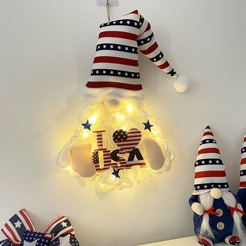 Decorazione Appesa Gnomo LED Giorno Indipendenza USA Stelle E Strisce Gnomo Peluche Patriottico Per Festa Del Luglio Casa