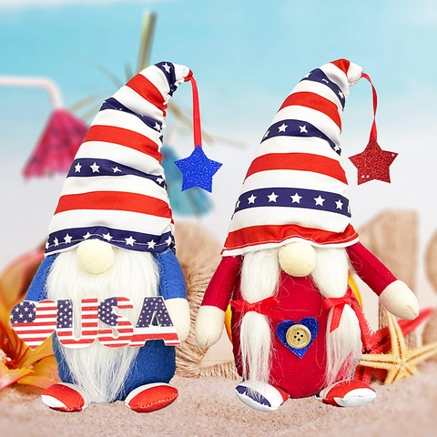 Gnome du Jour de l'Indépendance USA Ornement Poupée Sans Visage Étoiles Rayures Rudolph Décoration de Bureau Patriotique Figurine en Peluche