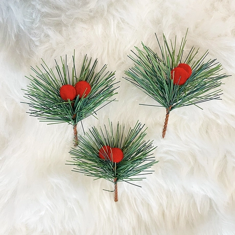 Künstliche Weihnachts Kiefernnadeln Mit Roten Beeren Für Feiertag DIY Kranz Deko Grüne Kiefernzweig Winter Heimdekoration