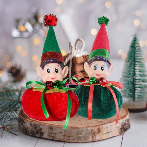 Ornamento Peluche Elfo di Natale Bambola di Velluto Con Cappello di Paillettes Campanello per Albero di Natale Casa Arredo