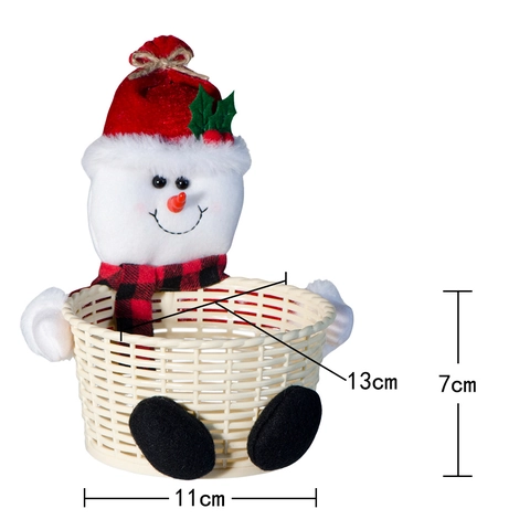 Cesto Porta Caramelle Natalizio Intrecciato Babbo Natale Pupazzo di Neve Bambola di Peluche Decorazione da Tavolo Regalo
