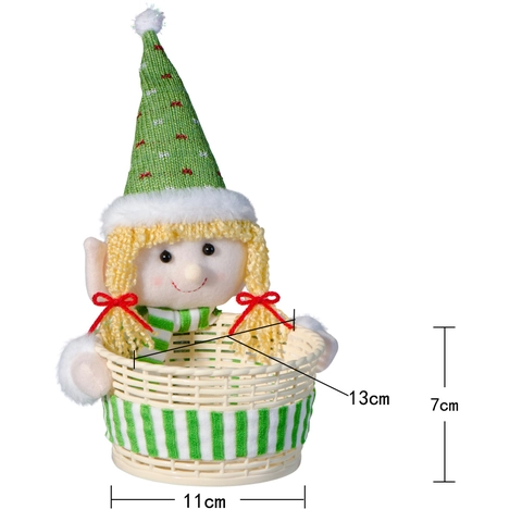 Weihnachtself Süßigkeitenkorb PVC Gewebtes Vorratsglas Süße Gestreifte Puppe Desktop Ornament Für Vorabend Tresen Dekor Feiertag Geschenk