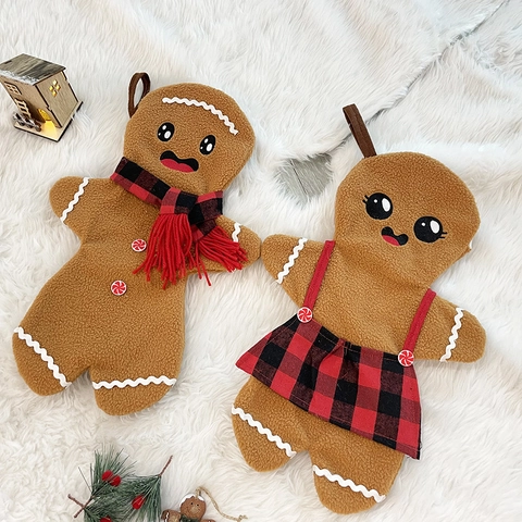 Calza di Natale Omino di Pan di Zenzero in Peluche Sherpa Sacchetto Regalo Decorazione Appendere Casa Festa Stili Ragazzo Ragazza