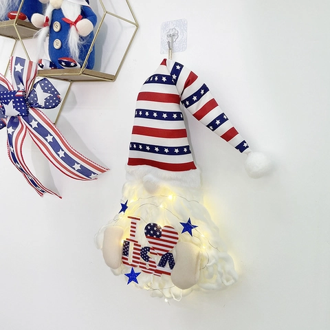 Decorazione Appesa Gnomo LED Giorno Indipendenza USA Stelle E Strisce Gnomo Peluche Patriottico Per Festa Del Luglio Casa