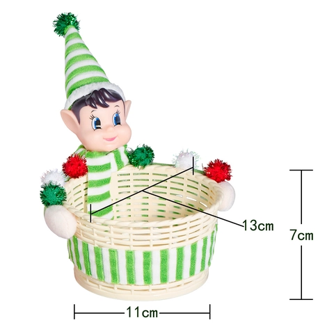 Cesto di Caramelle Elfo di Natale Cesto Portaoggetti in Plastica Intrecciata per Decorazioni Tavola Feste Elfo Testa Scatola Regalo