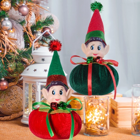Ornamento Peluche Elfo di Natale Bambola di Velluto Con Cappello di Paillettes Campanello per Albero di Natale Casa Arredo