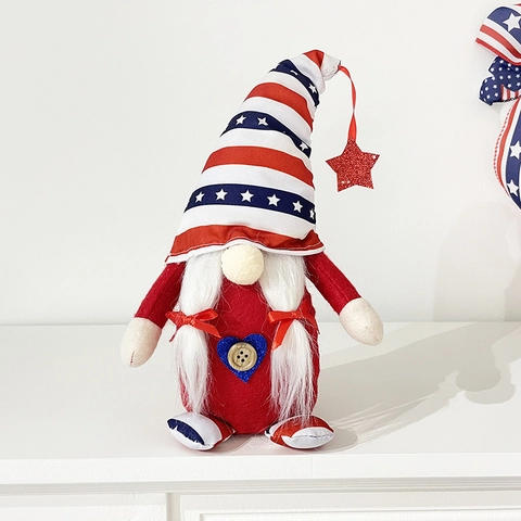 Gnome du Jour de l'Indépendance USA Ornement Poupée Sans Visage Étoiles Rayures Rudolph Décoration de Bureau Patriotique Figurine en Peluche